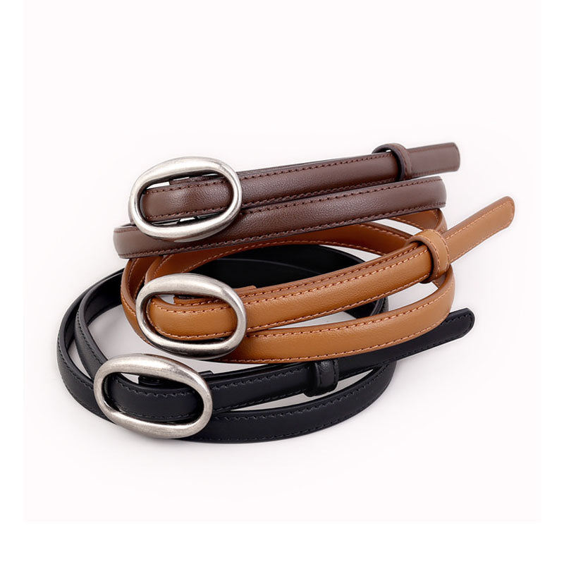 Vintage Oval Buckle Jeans Belt Leather Belt 6W6JBT155