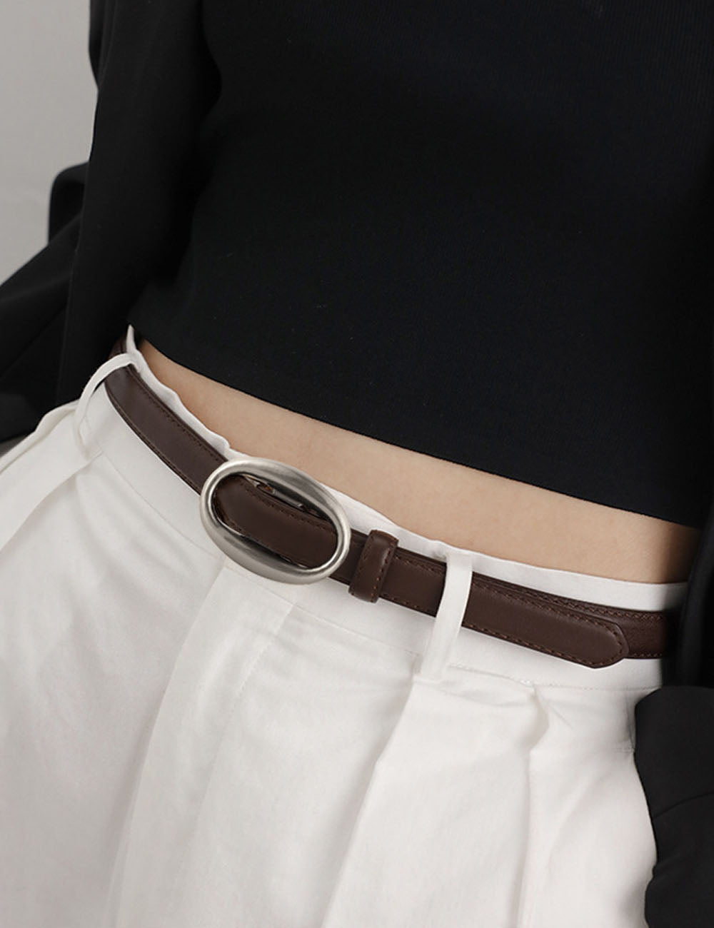 Oval Buckle Leather Belt - DippedShop Wholesale - #2035