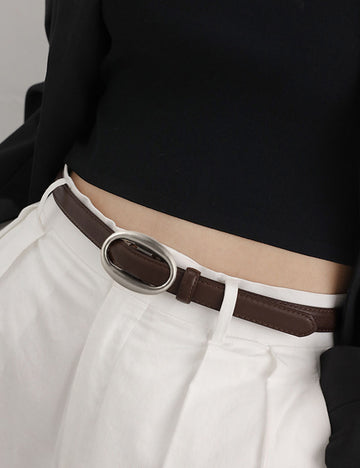 Vintage Oval Buckle Jeans Belt Leather Belt 6W6JBT155