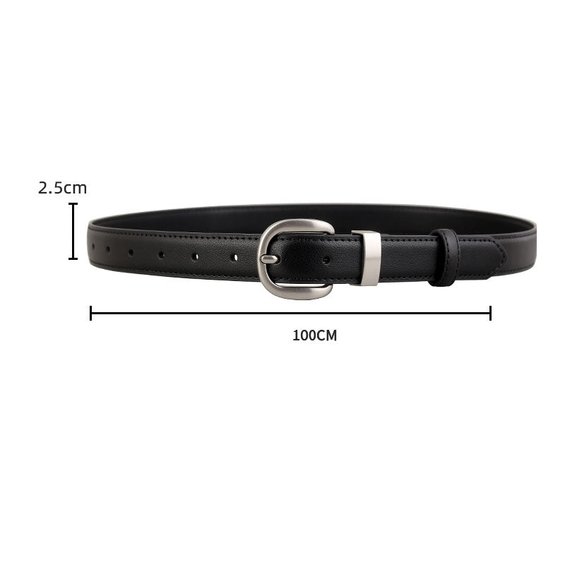 Minimalist Silver Buckle Versatile Leather Belt 6W6JBT156