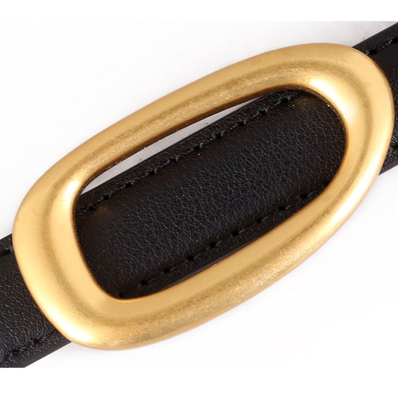 Trendy Gold Oval Buckle Adjustable Leather Belt 6W6JBT161