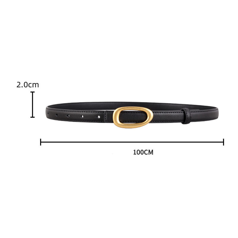 Trendy Gold Oval Buckle Adjustable Leather Belt 6W6JBT161