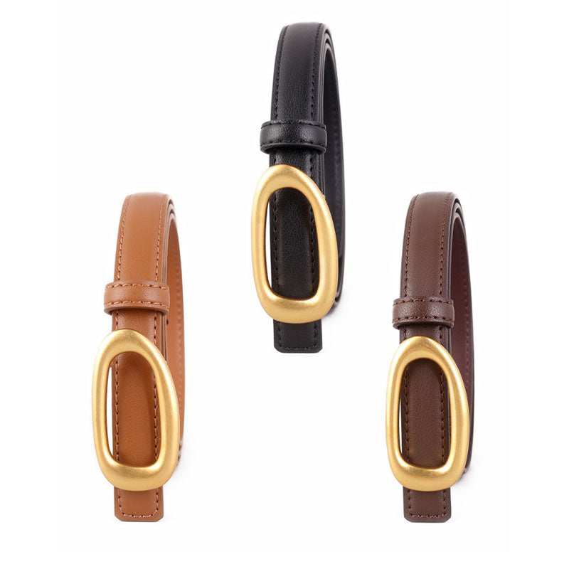 Trendy Gold Oval Buckle Adjustable Leather Belt 6W6JBT161