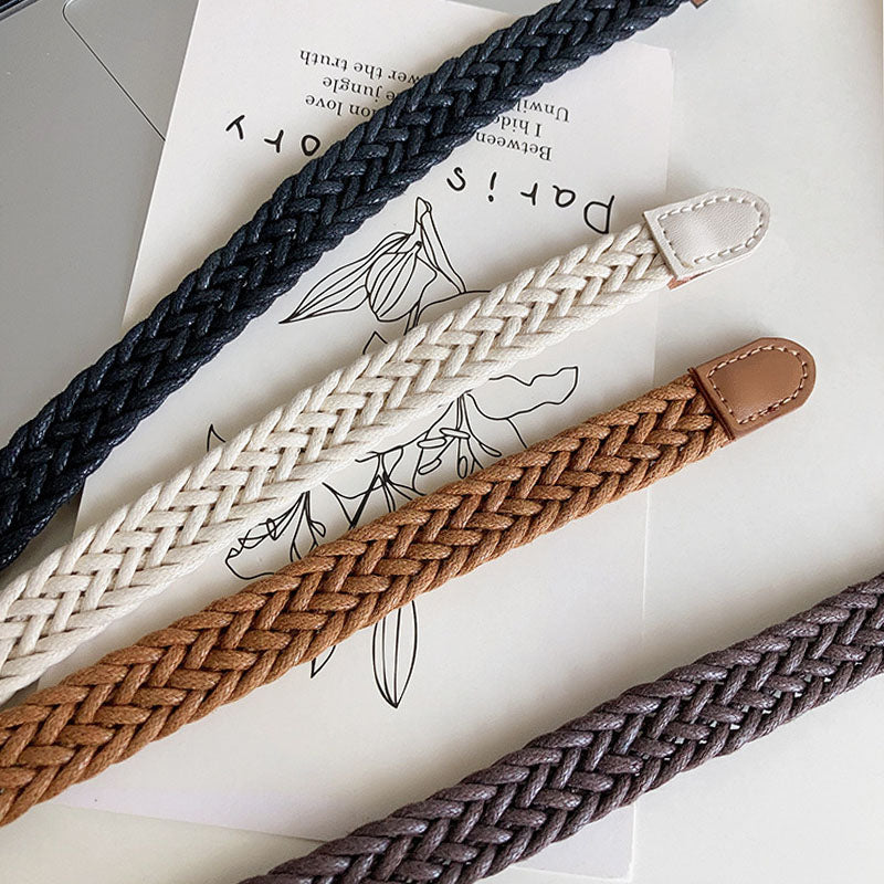 Casual Braided Woven Skinny Leather Belt 6W6JBT162