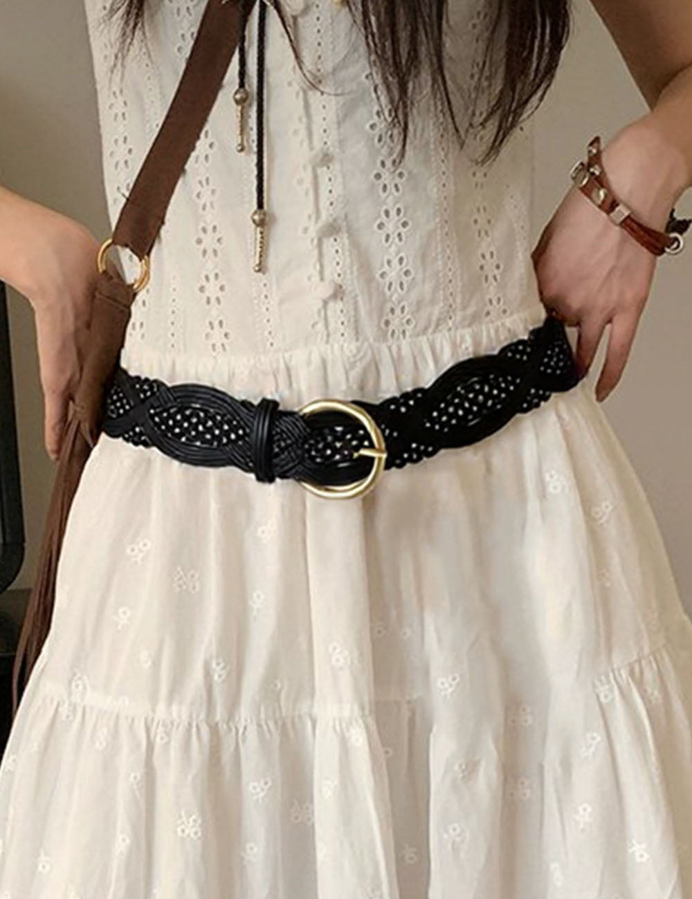 Braided Wide Leather Belt - DippedShop Wholesale - #3843
