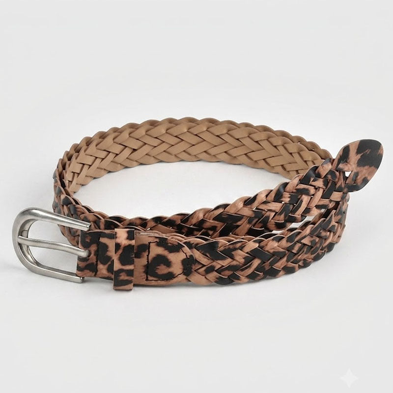 Fashion Leopard Print Braided Woven Leather Belt 6W6JBT173