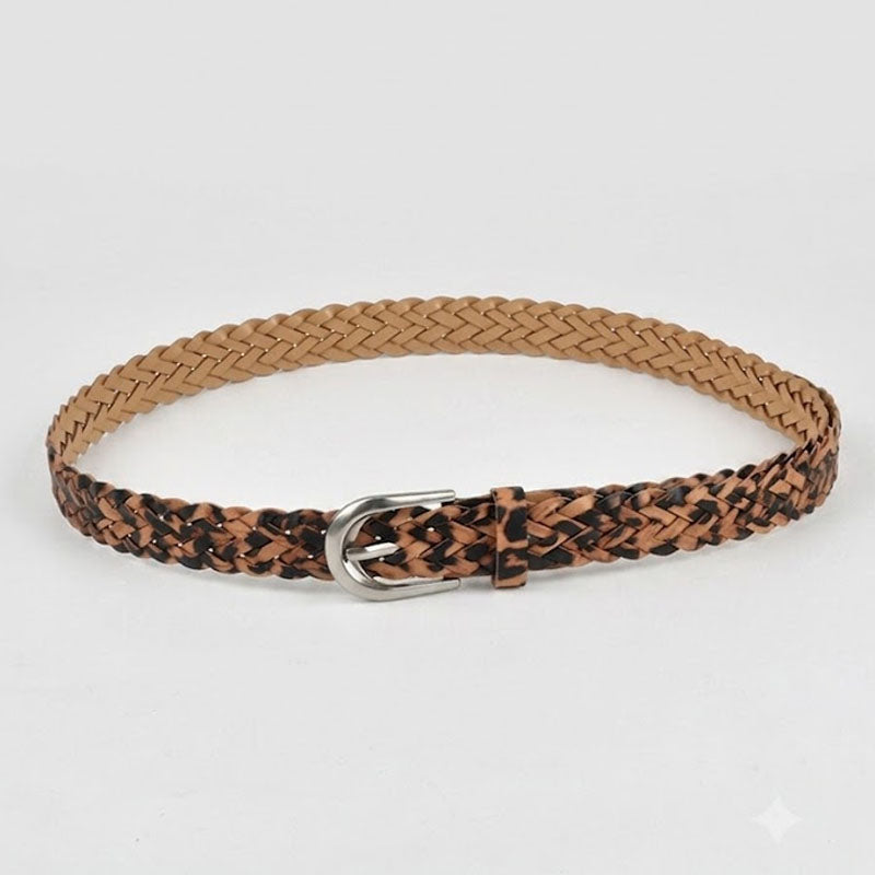 Fashion Leopard Print Braided Woven Leather Belt 6W6JBT173