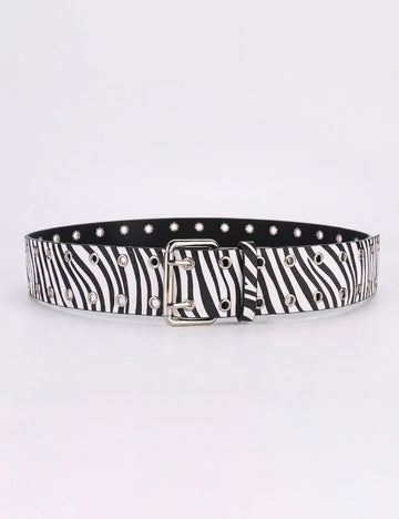 Retro Animal Print Color Contrast Leather Belt 6W6JBT178