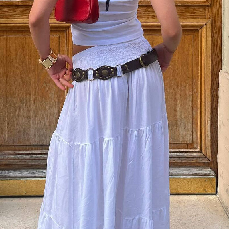 Boho Retro Western Cowgirl Wide Leather Belt 6W6JBT179