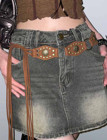 Vintage Cowgirl Weatern Studded Wide Lether Belt 6W6JBT134