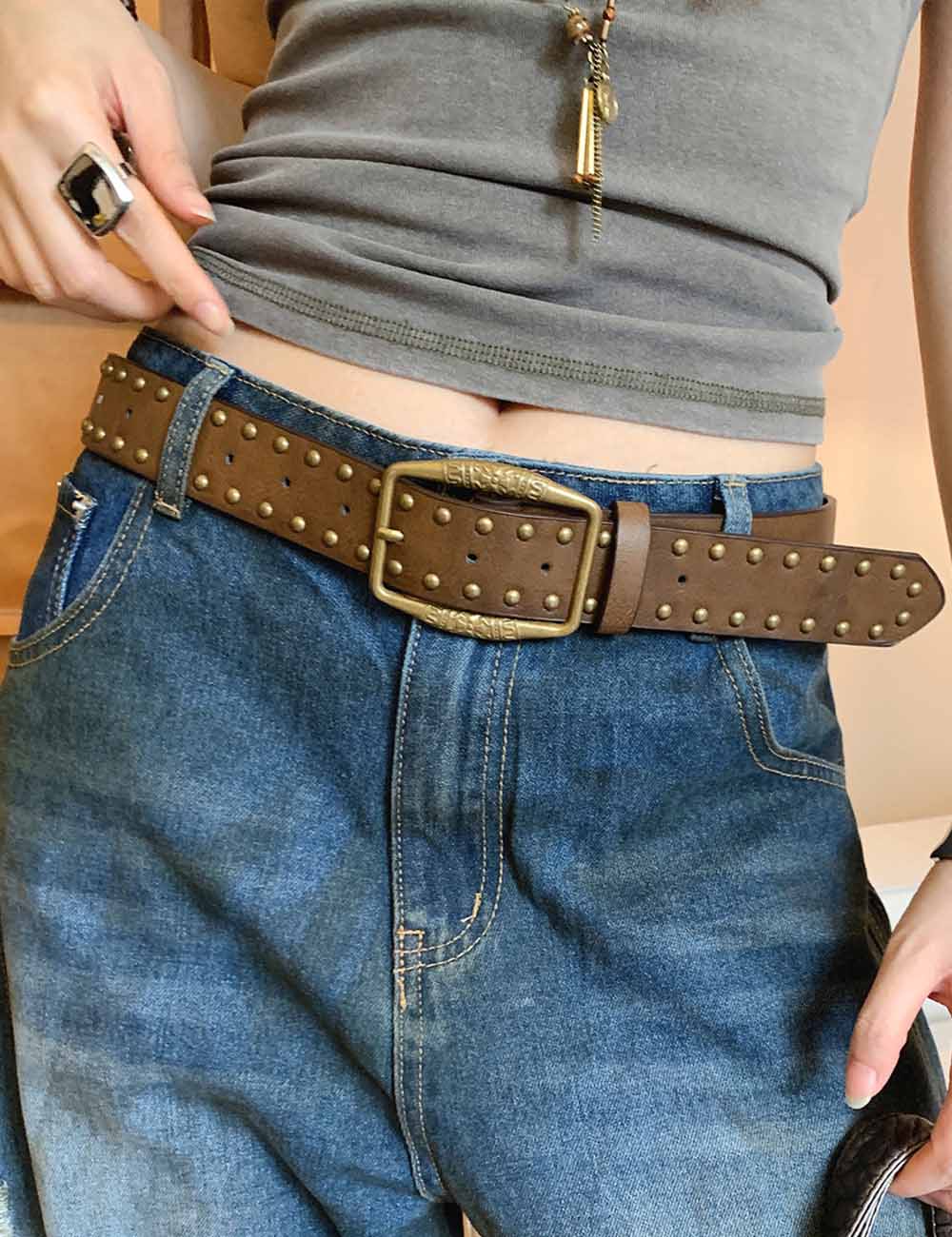 Western Studded Leather Belt - DippedShop Wholesale - #7987