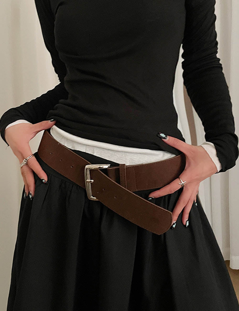 Trendy Cowgirl Cool Patchwork Wide Leather Belt 6W6JBT140