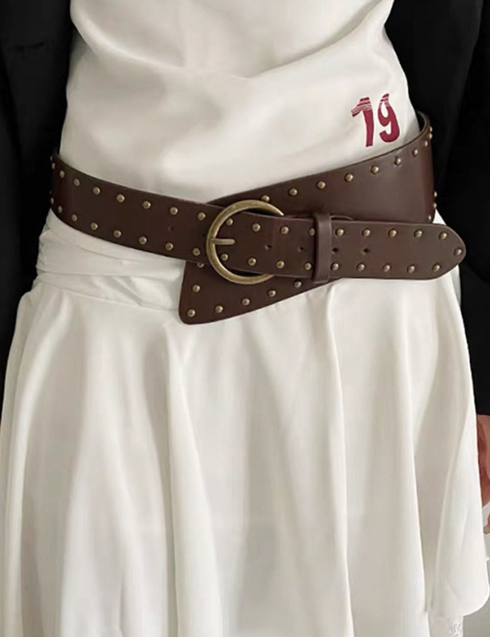 Retro Western Studded Wide Leather Belt 6W6JBT142