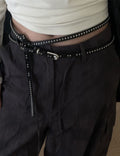 Stylish Double Layered Rivet Leather Belt 6W6JBT143