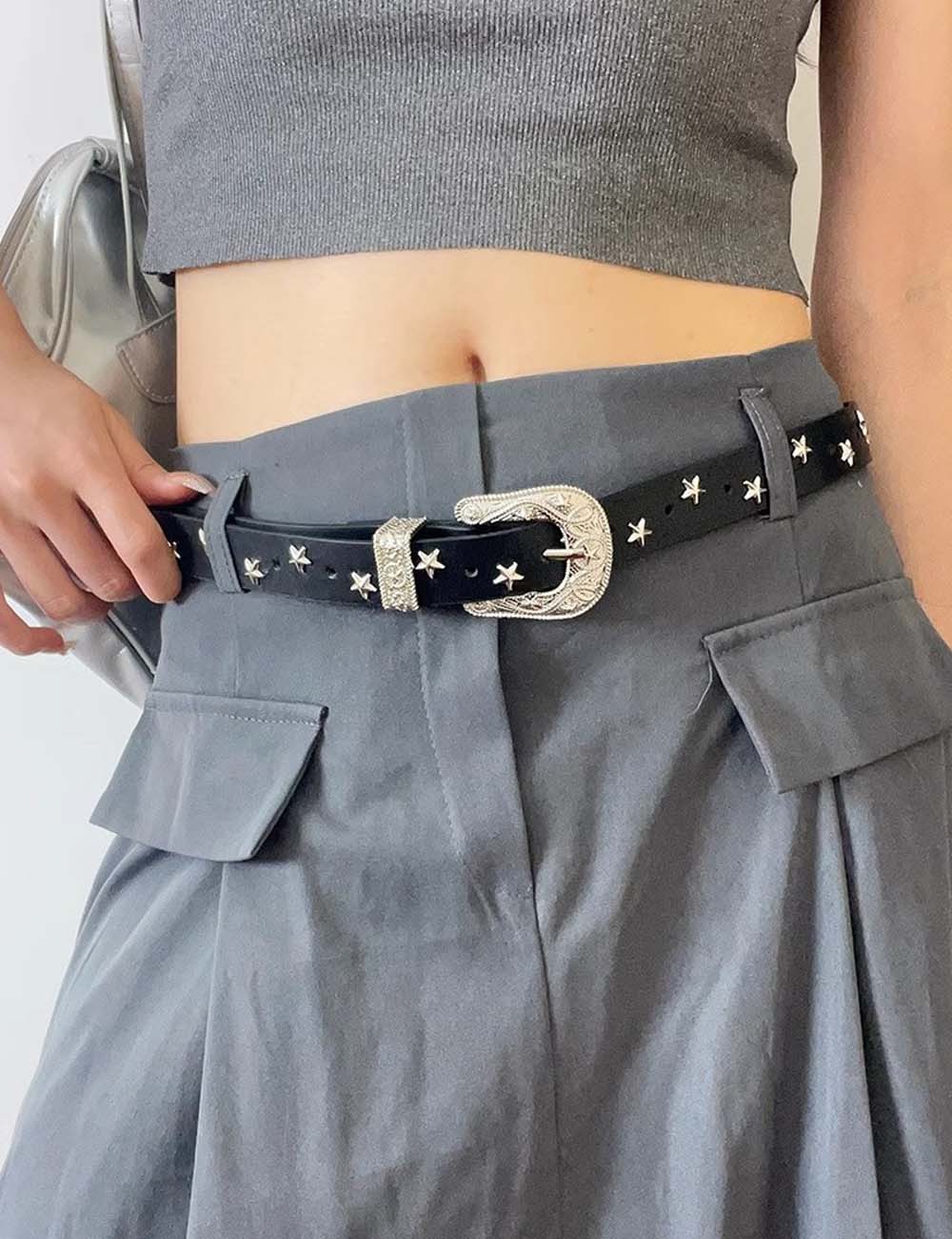 Vintage Chunky Buckle Star Leather Waist Belt 6W6JBT144