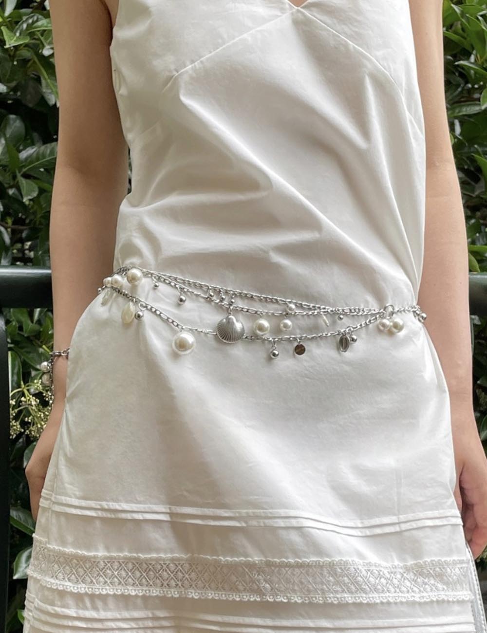 Simple Pearl Shell Multi-Layer Chain Waist Belt 6W6JBT147