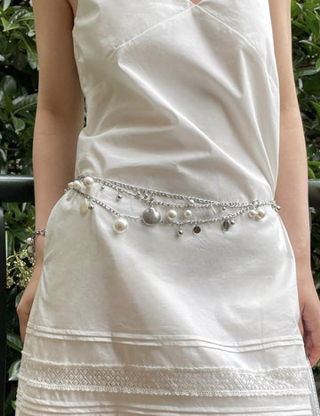 Simple Pearl Shell Multi-Layer Chain Waist Belt 6W6JBT147