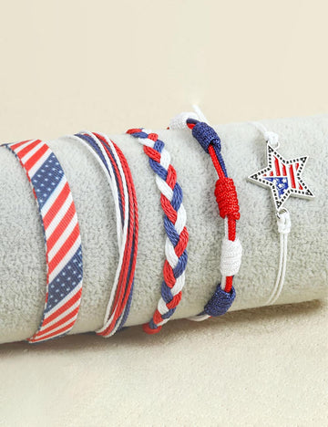 Stylish Rope Braided USA Flag Bracelet Set 8ZA6JBR129T
