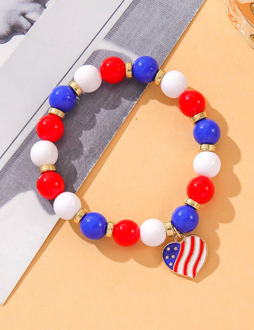Stylish USA Flag Heart Pendants Beaded Bracelets 8ZA6JBR131T