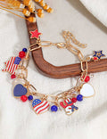 Gold Plated American Flag Pendant Tassel Chain Bracelet 8ZA6JBR132T