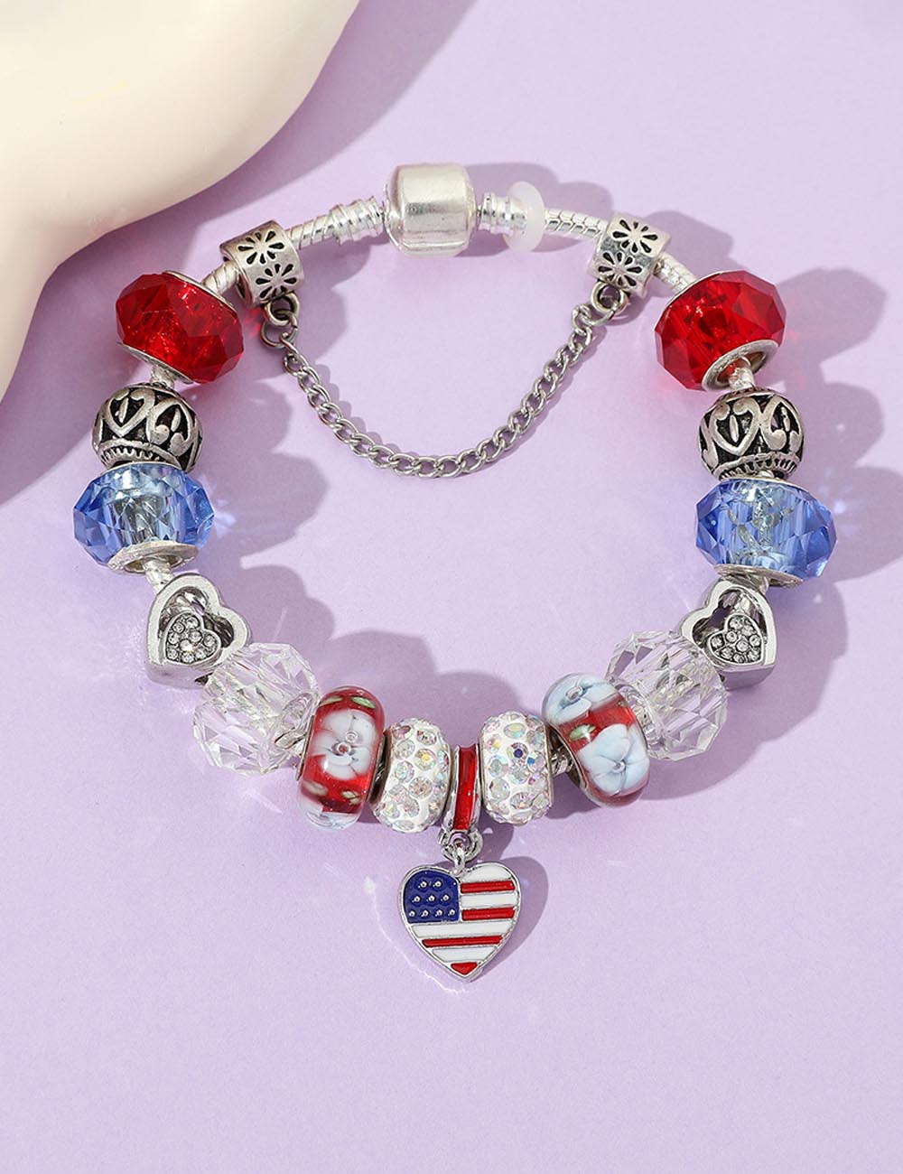 Retro USA Map Beaded Chain Bracelet 8ZA6JBR133T