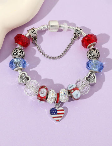 Retro USA Map Beaded Chain Bracelet 8ZA6JBR133T