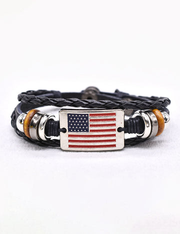 Retro USA Flag Hand Woven Adjustable Bracelet 8ZA6JBR134T