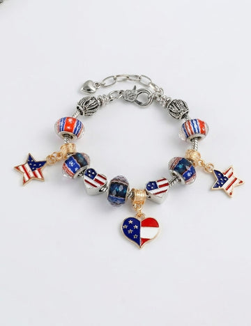 Hiphop American Flag Pattern Beaded Chain Bracelets 8ZA6JBR136T