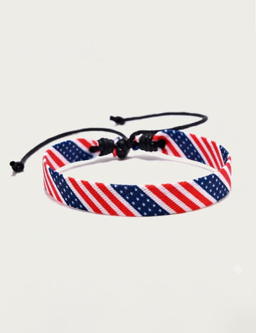 Stylish Hand Woven USA Flag Pattern Adjustable Bracelet 8ZA6JBR137T