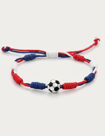 Color Block Rope Braided 3D Football Adjustable Bracelet 8ZA6JBR138T