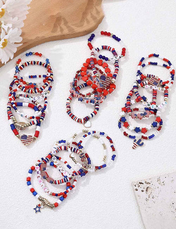 Stylish USA Flag Elastic Beaded Chain Bracelets Set 8ZA6JBR199T