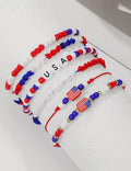 Trendy USA Flag Beaded Chain Bracelet Set 8ZA6JBR303L