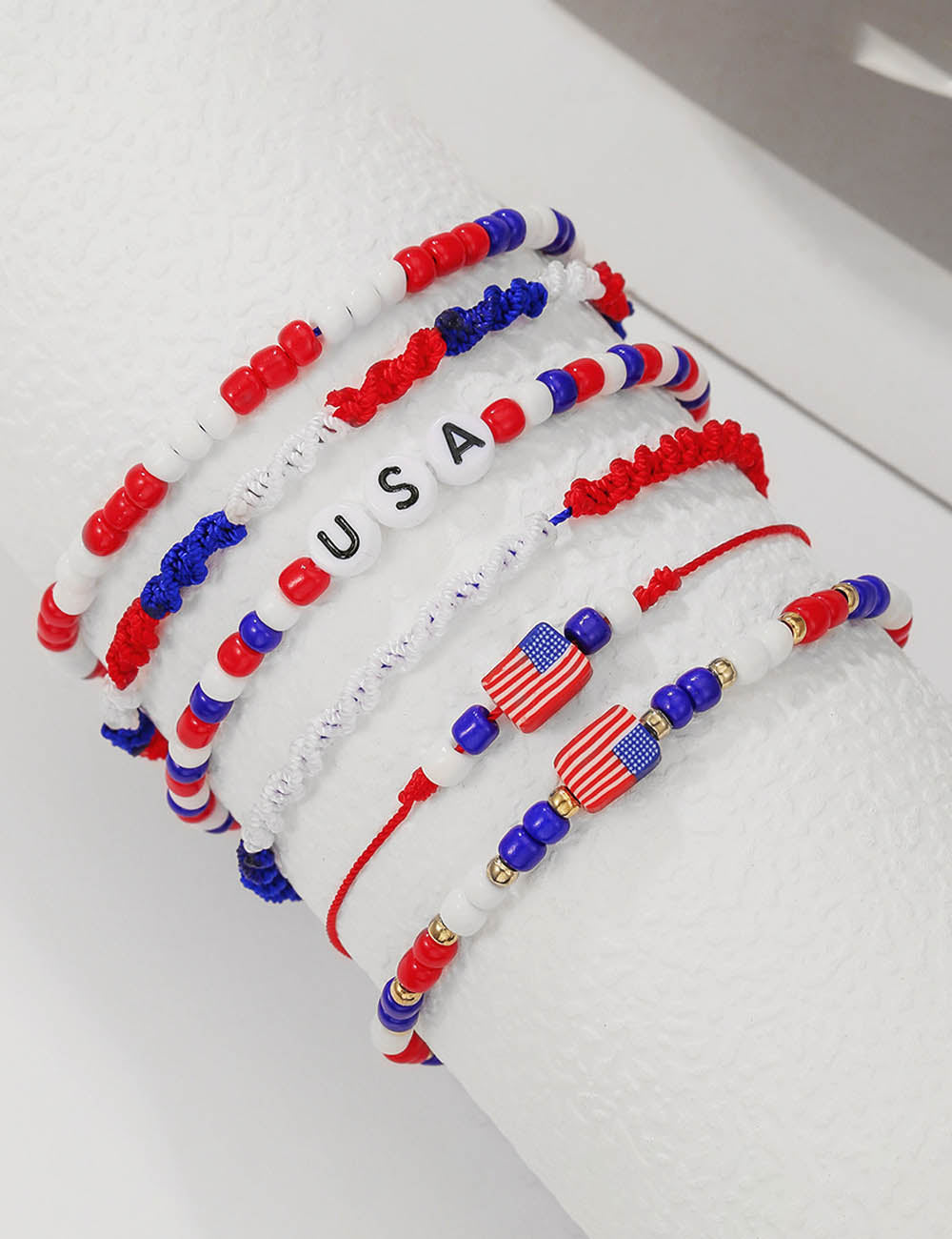 Trendy USA Flag Beaded Chain Bracelet Set 8ZA6JBR303L