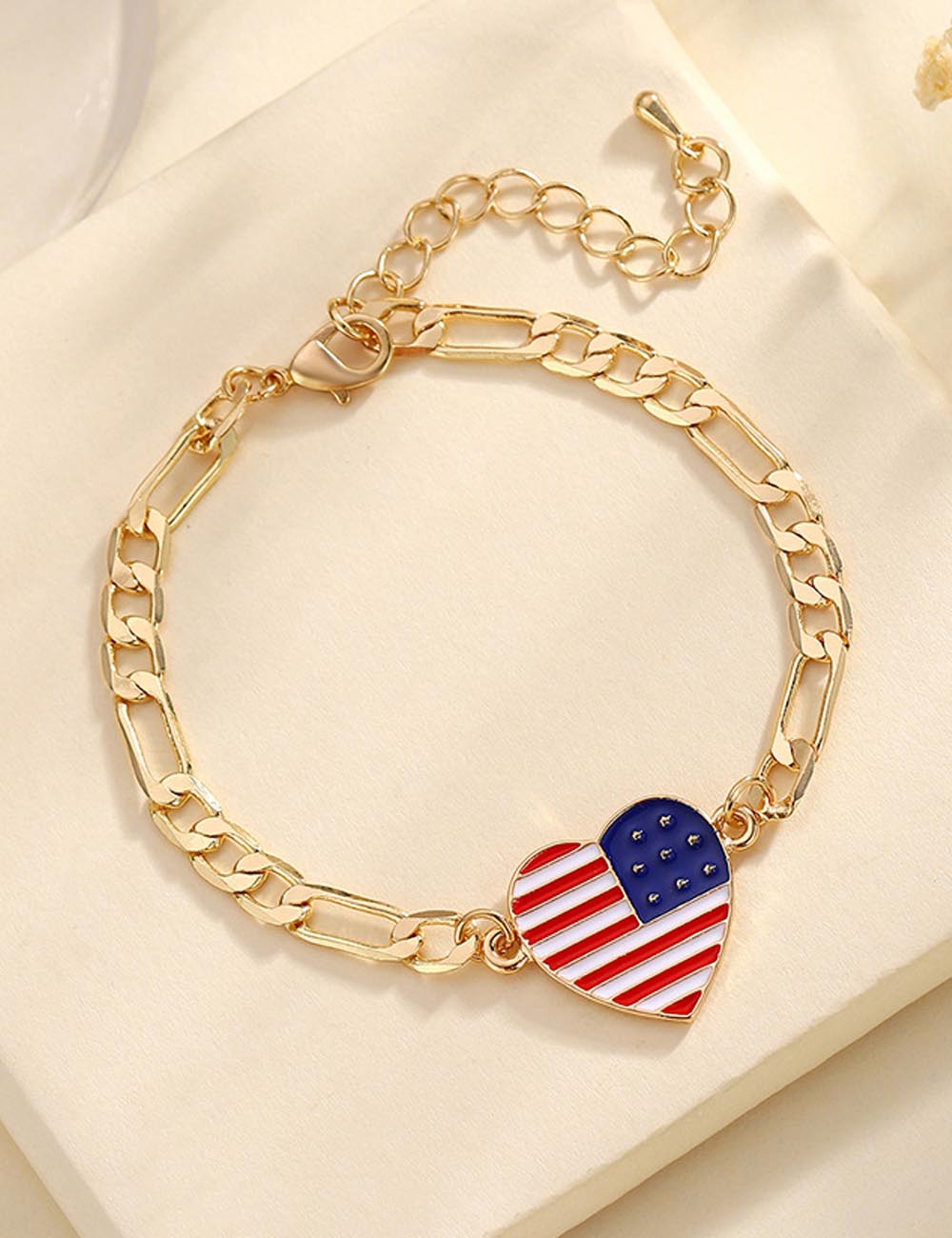 Retro Gold Plated USA Flag Chain Bracelet 8ZA6JBR304L