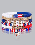 USA Flag Heart Pendant Beaded Chain Bracelet 8ZA6JBR306L