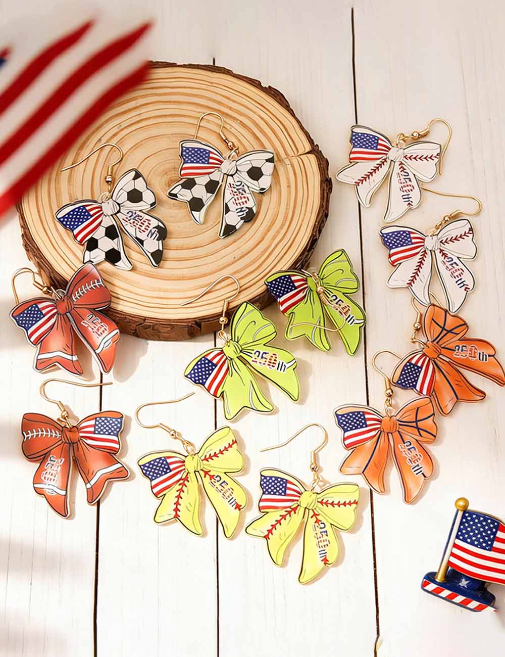 Stylish USA Flag Bowknot Pendant Hook Earring 8ZA6JER184L