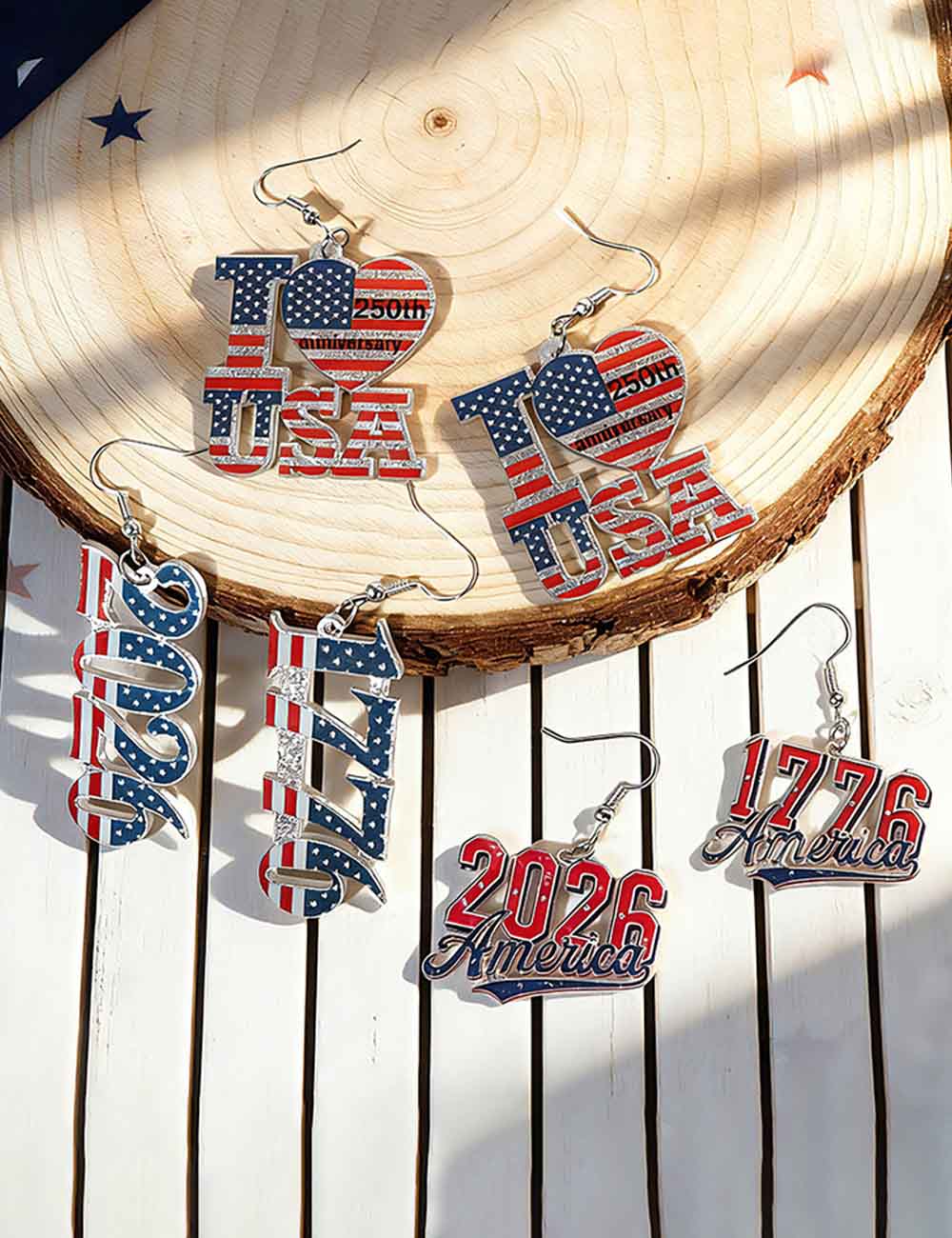 Stylish USA Flag Letter Pendant Hook Earrings 8ZA6JER186L