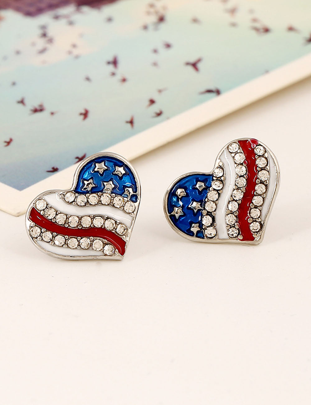 Hiphop American Flag Rhinestones Star Stud Earring 8ZA6JER188L