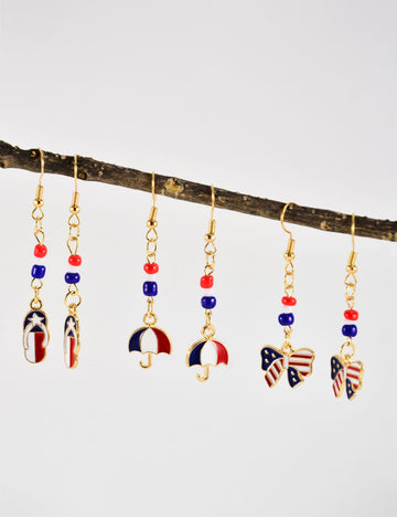 Vintage USA Flag Boot Pendant Beaded Dangle Earring 8ZA6JER190L
