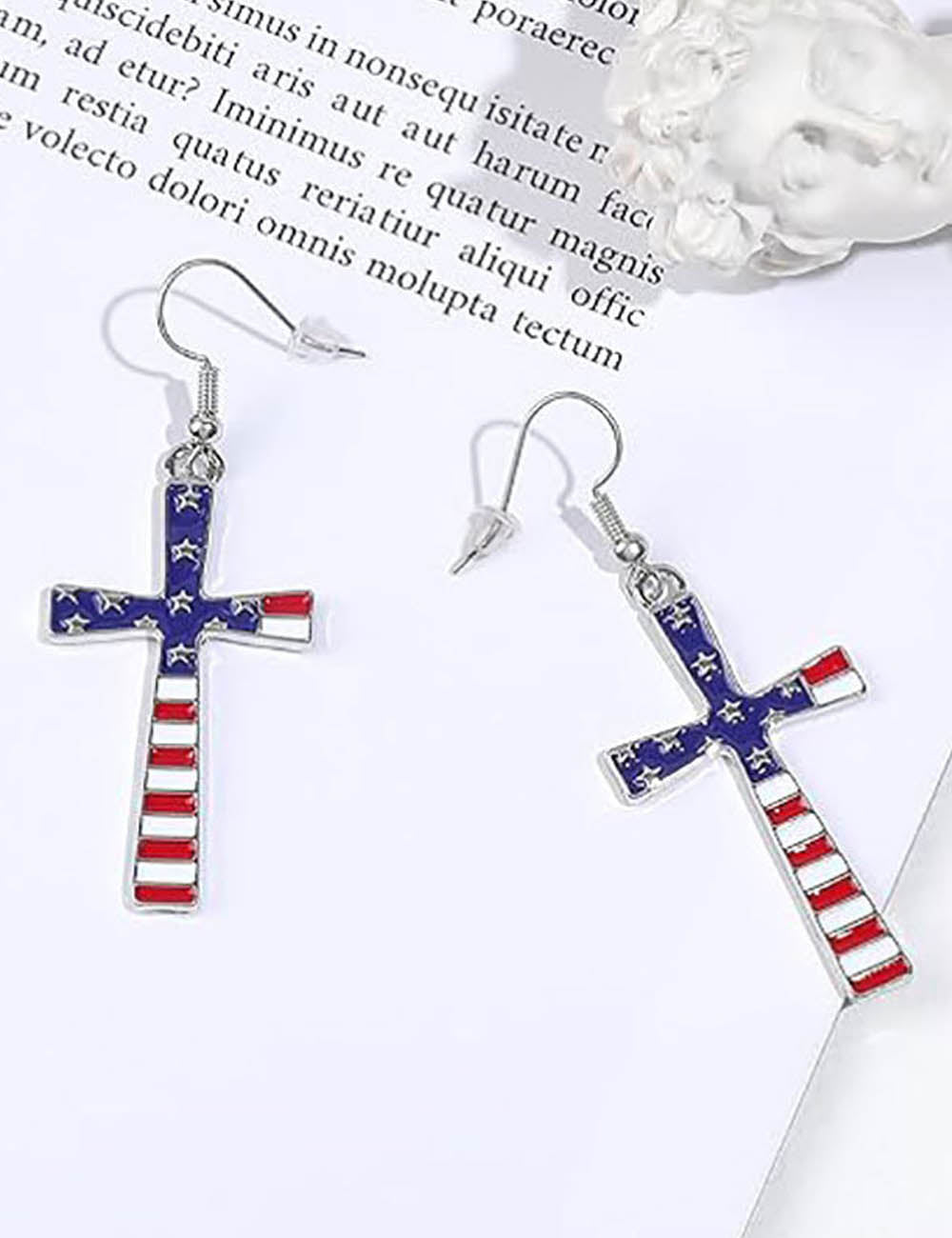 Trendy USA Flag Cross Pendant Dangle Earring 8ZA6JER191L