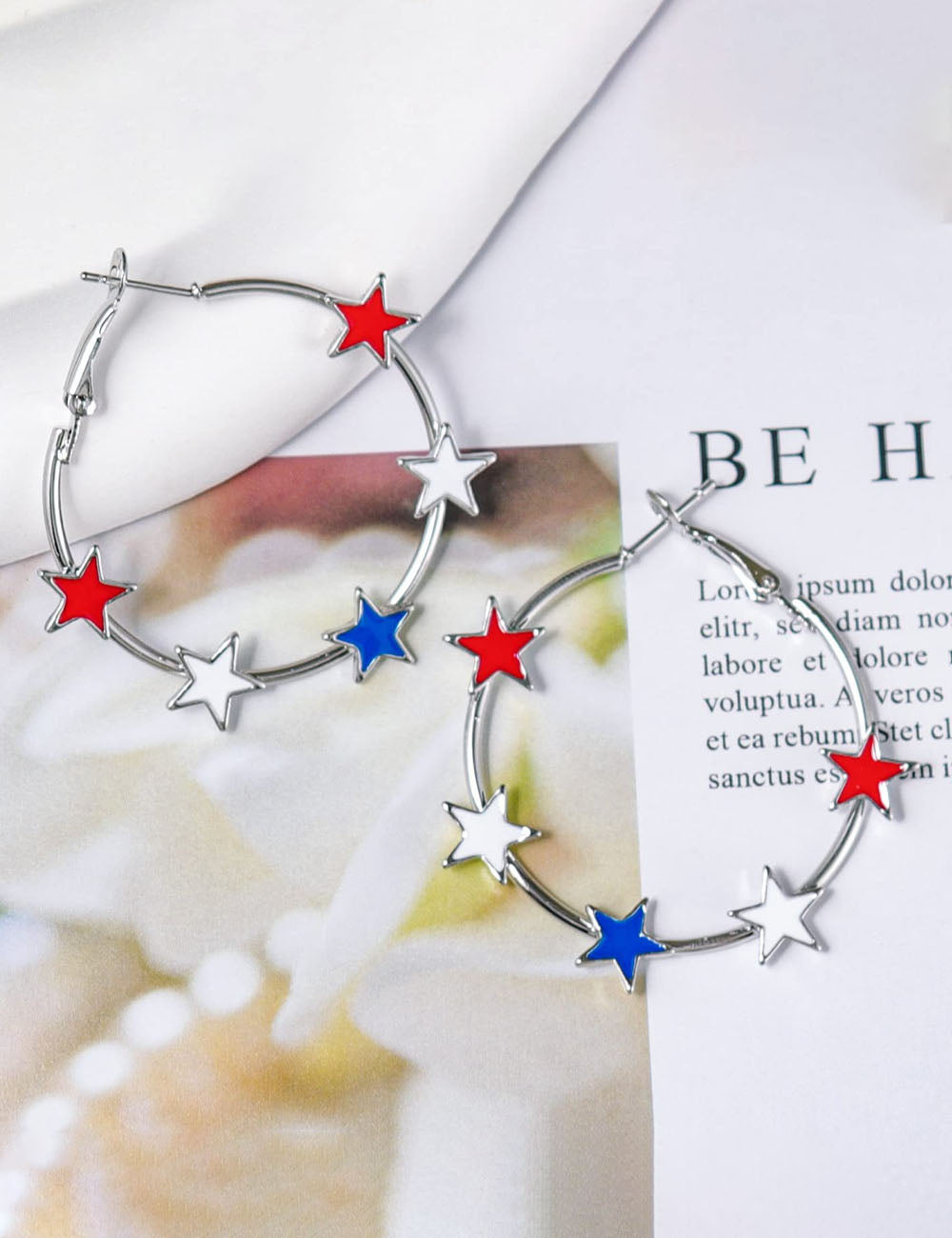 Stylish USA Flag Star Shape Hoop Earrings 8ZA6JER196L