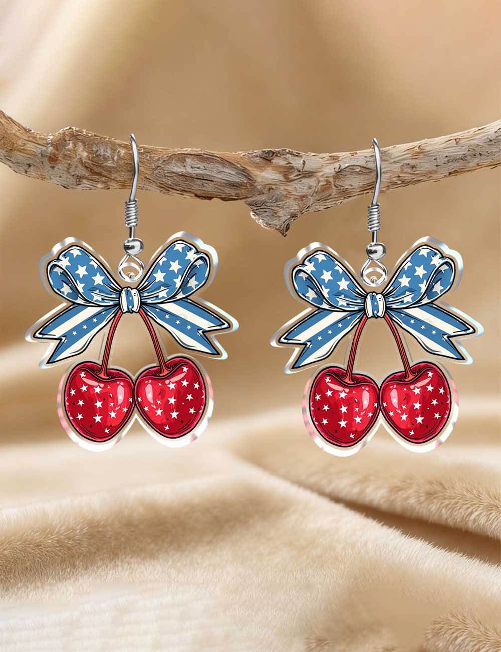 Stylish USA Flag Cherry Pendant Hook Earring 8ZA6JER197L