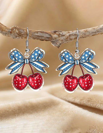 Stylish USA Flag Cherry Pendant Hook Earring 8ZA6JER197L