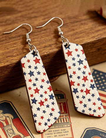 Stylish Star Pattern Irregular Wooden Pendant Hook Earrings 8ZA6JER302L