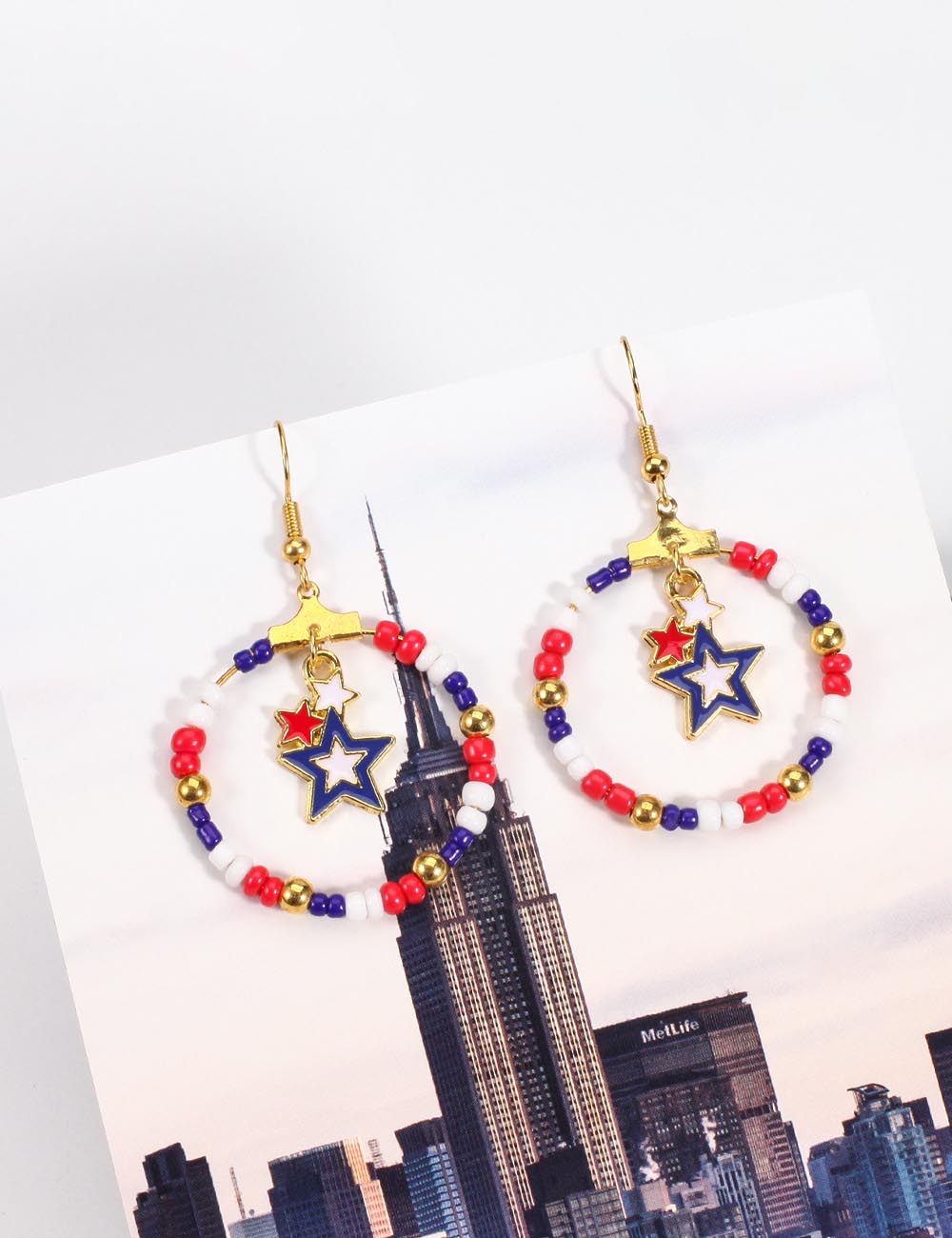 Retro Star Pendant Beaded Chain Frame Earring 8ZA6JER304L