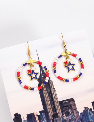 Retro Star Pendant Beaded Chain Frame Earring 8ZA6JER304L