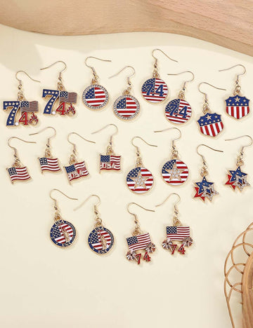 Retro Gold Plated USA Flag Pendant Hook Earrings 8ZA6JER305L
