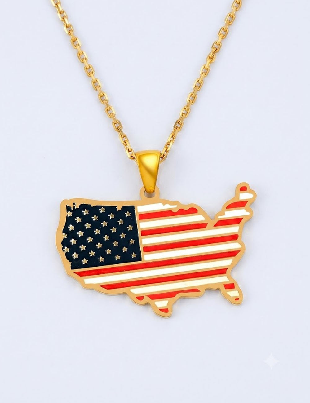 Vintage USA Map Pendant Chain Necklace 8ZA6JNC274T