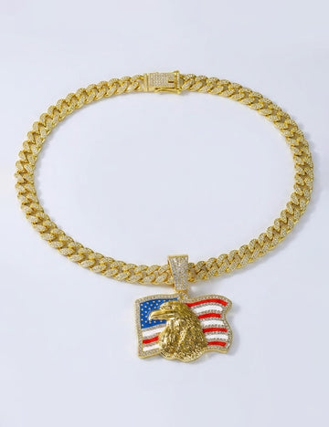 Trendy Gold Plated American Flag Eagle Pendants Necklace 8ZA6JNC275T