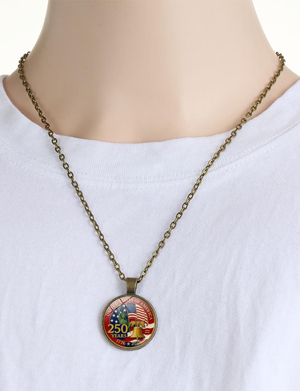 Retro USA Flag Pattern Round Pendant Chain Necklace 8ZA6JNC278T